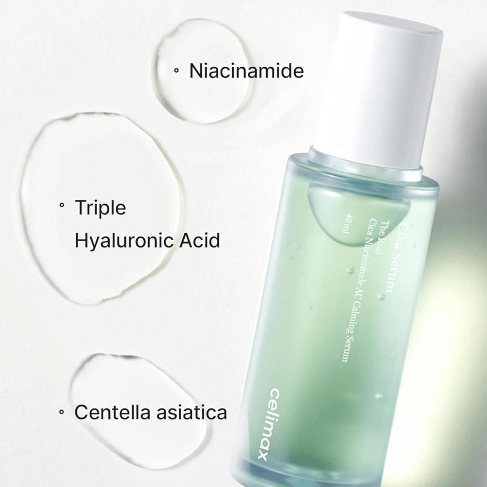 Celimax The Real Cica Niacinamide AC Calming Serum med centella, niacinamid og hyaluronsyre