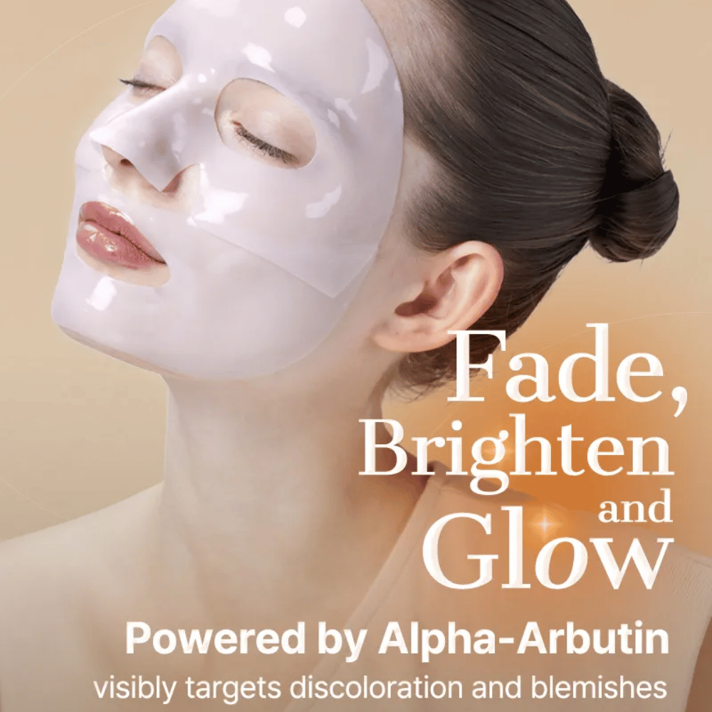 Anvendelse af COSRX Alpha-Arbutin Discoloration Care Hydrogel Mask – hydrogel Sheet mask som sidder tæt og giver maksimal effekt mod ujævn hudtone.