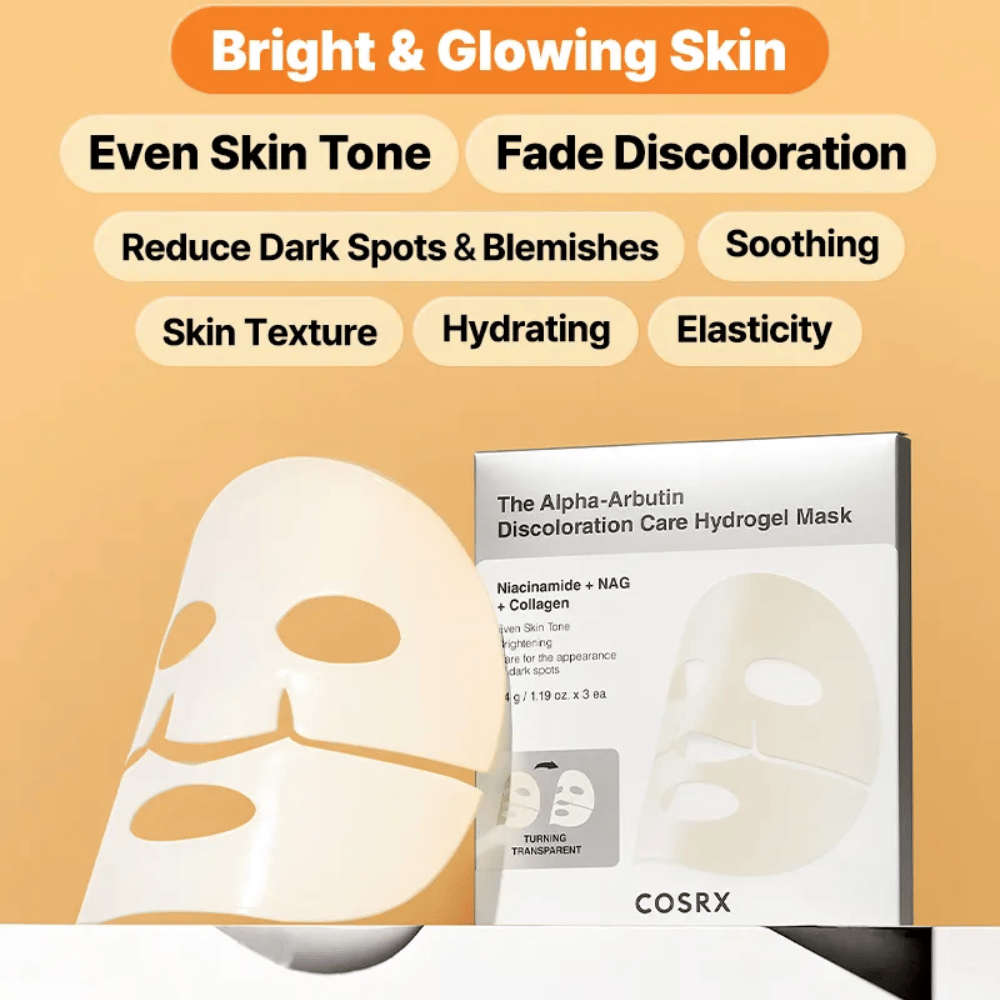 COSRX Alpha-Arbutin Hydrogel Mask – Sheet mask som giver glans, jævnere hudtone, reducerer mørke pletter og forbedrer hudens elasticitet.