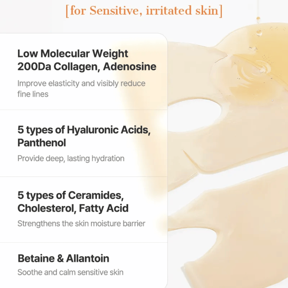 COSRX Alpha-Arbutin Discoloration Care Hydrogel Mask med ceramider, hyaluronsyre og panthenol – beroligende Sheet mask for følsom og irriteret hud.