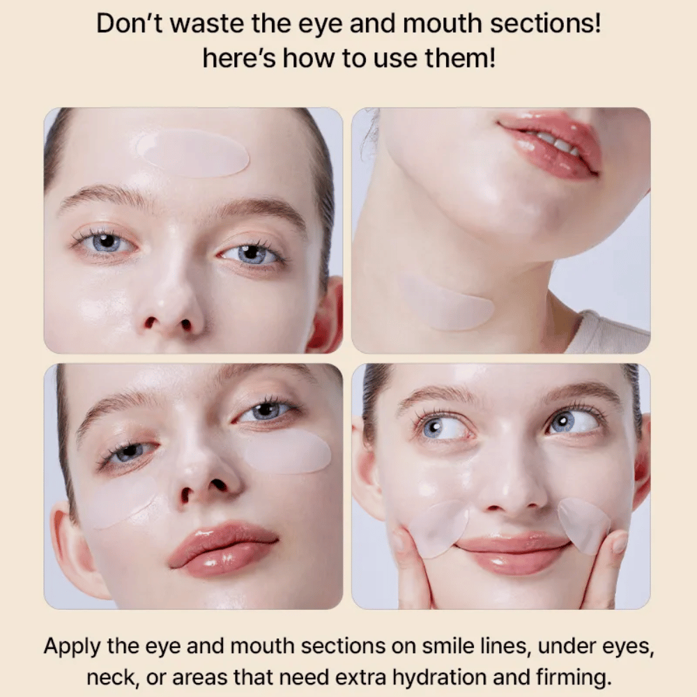 Anvendelse af COSRX Alpha-Arbutin Hydrogel Mask omkring øjne og mund – multifunktionel Sheet mask som giver ekstra fugt og fasthed hvor huden har mest brug for det.