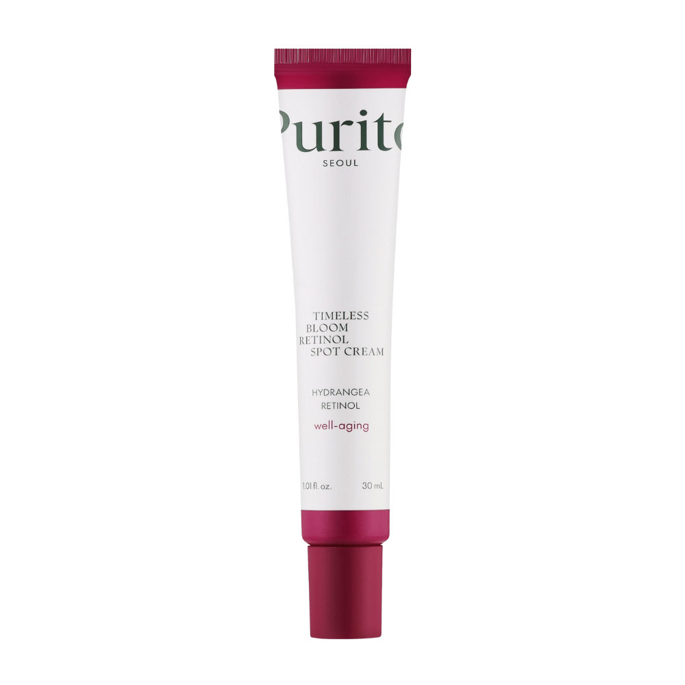 Purito Timeless Bloom Retinol Spot Cream er en effektiv anti-aging-creme beriget med retinol og hortensiaekstrakt. Den reducerer fine linjer, forbedrer hudens fasthed og fremmer en jævn hudtone. Perfekt til målrettet pleje og velvære i huden.