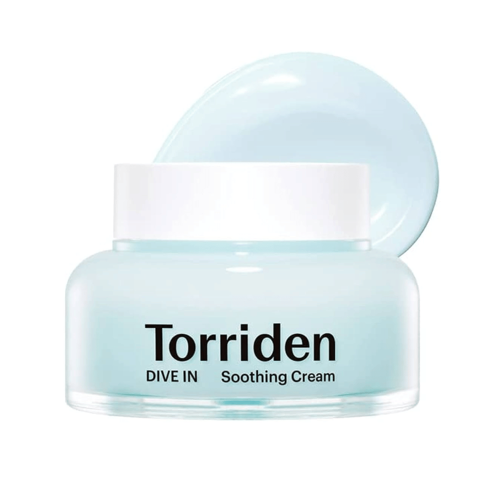DIVE-IN Low Molecular Hyaluronic Acid Soothing Cream 100ml, fra Torriden, giver langvarig fugt til huden, forhindrer tørhed og bevarer dens naturlige fugtbalance.