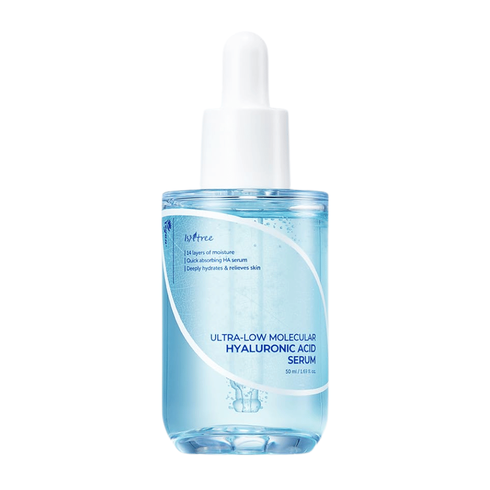 Isntree Ultra-Low Molecular Hyaluronic Acid Serum 50 ml, letabsorberende ansigtsserum med ultra-lav molekylær hyaluronsyre for intensiv og dyb fugt.
