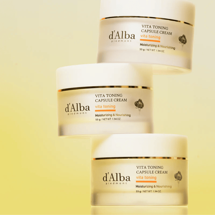 d'Alba Vita Toning Capsule Cream produktbillede – koreansk ansigtscreme med vitaminkapsler, der hjælper med at forbedre hudens glød og elasticitet.