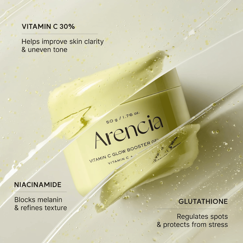 Arencia Vitamin C Glow Booster Gel Cream – med 30% vitamin C, niacinamid og glutathion for en mere ensartet hudtone og glød