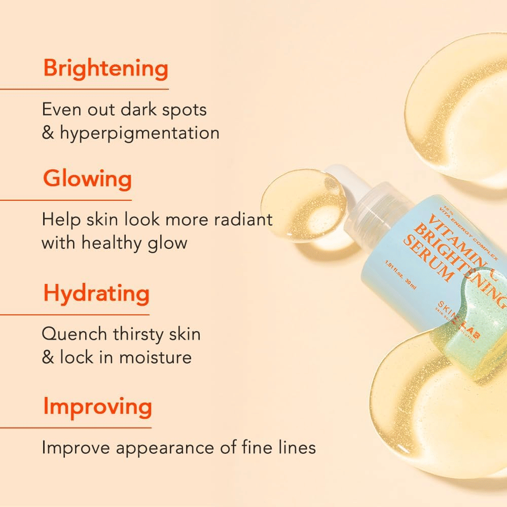 Skin&Lab Vitamin C Brightening Serum forbedrer hudens tone og struktur ved at reducere mørke pletter og hyperpigmentering. Det fugter, giver en sund glød og forbedrer hudens elasticitet. Perfekt til at give huden et strålende og jævnt udseende.