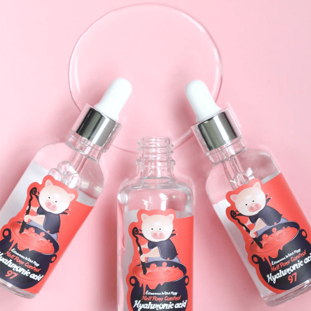 Elizavecca Witch Piggy Hell Pore Control Hyaluronic Acid 97 serum med pipette, fugtgivende hyaluronsyre-serum som giver intens fugt og plumpende effekt.