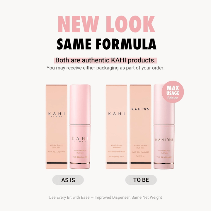 KAHI Wrinkle Bounce Multi Balm – nyt design med samme formel, multifunktionel balmstick med Jeju Origin Oil til fugtgivet og smidigere hud.