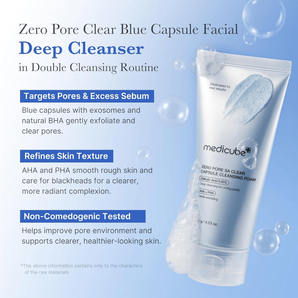 Medicube Zero Pore SA Clear Capsule Cleansing Foam – dybderensende ansigtsrens, der balancerer talg og forbedrer hudstruktur.