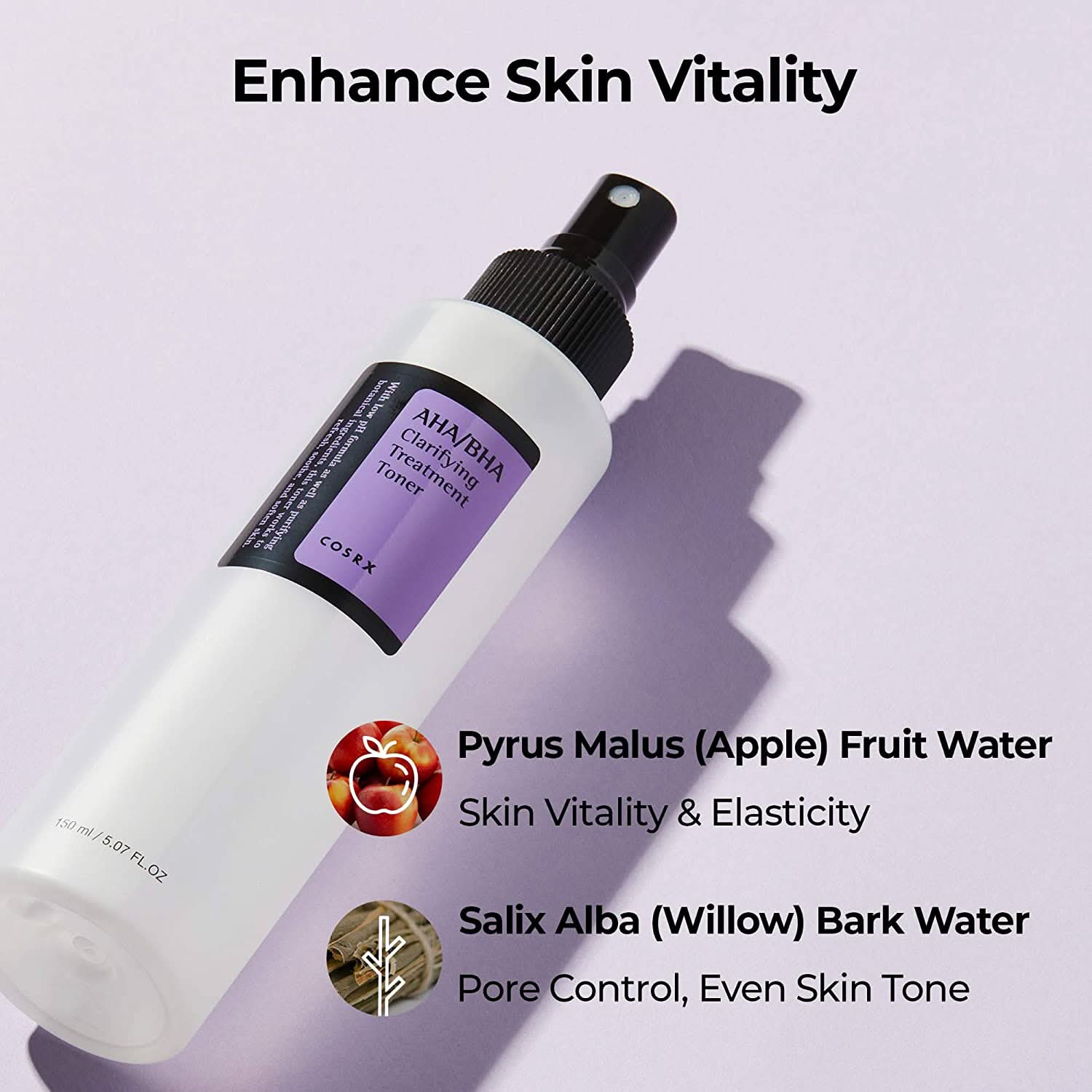 En flaske COSRX AHA/BHA Clarifying Treatment Toner 150ml rettet mod hudorme.