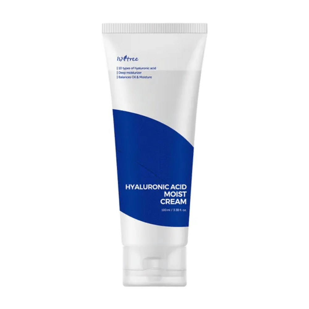 En tube Isntree Hyaluronic Acid Moist Cream 100ml til fugtgivning.